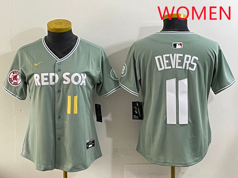Women 2025 Boston Red Sox #11 Devers Light Green Joint Name Nike MLB Jersey style 4